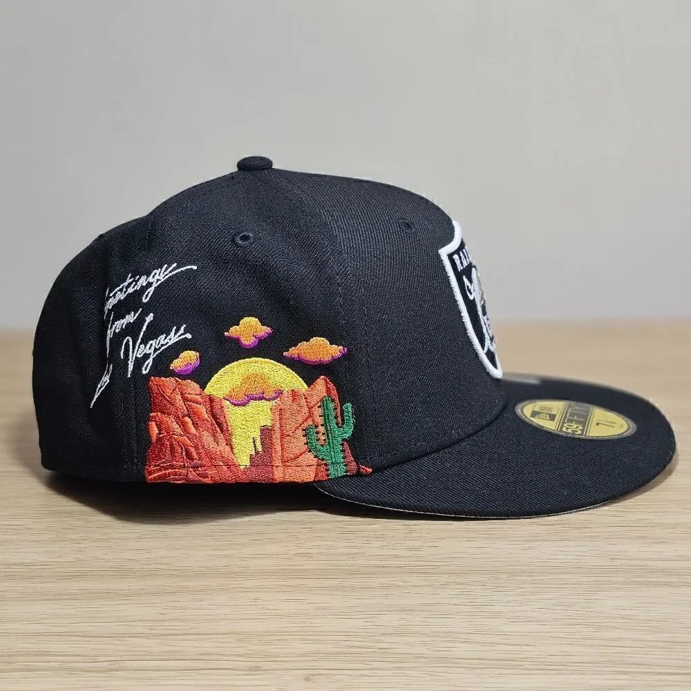 Las Vegas Raiders New Era Cloud Icons Fitted Hat 59FIFTY 7 Black Silver NFL Cap